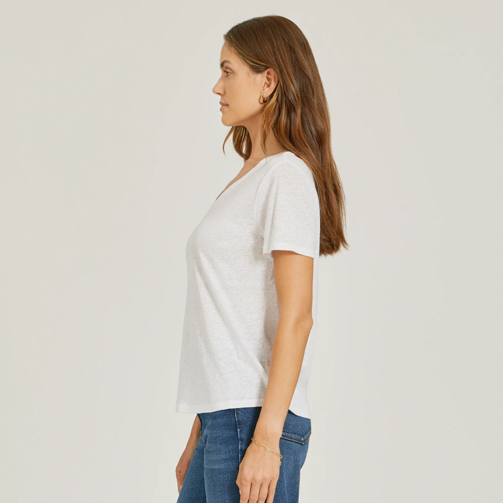 Relaxed Linen Blend V-Neck Tee