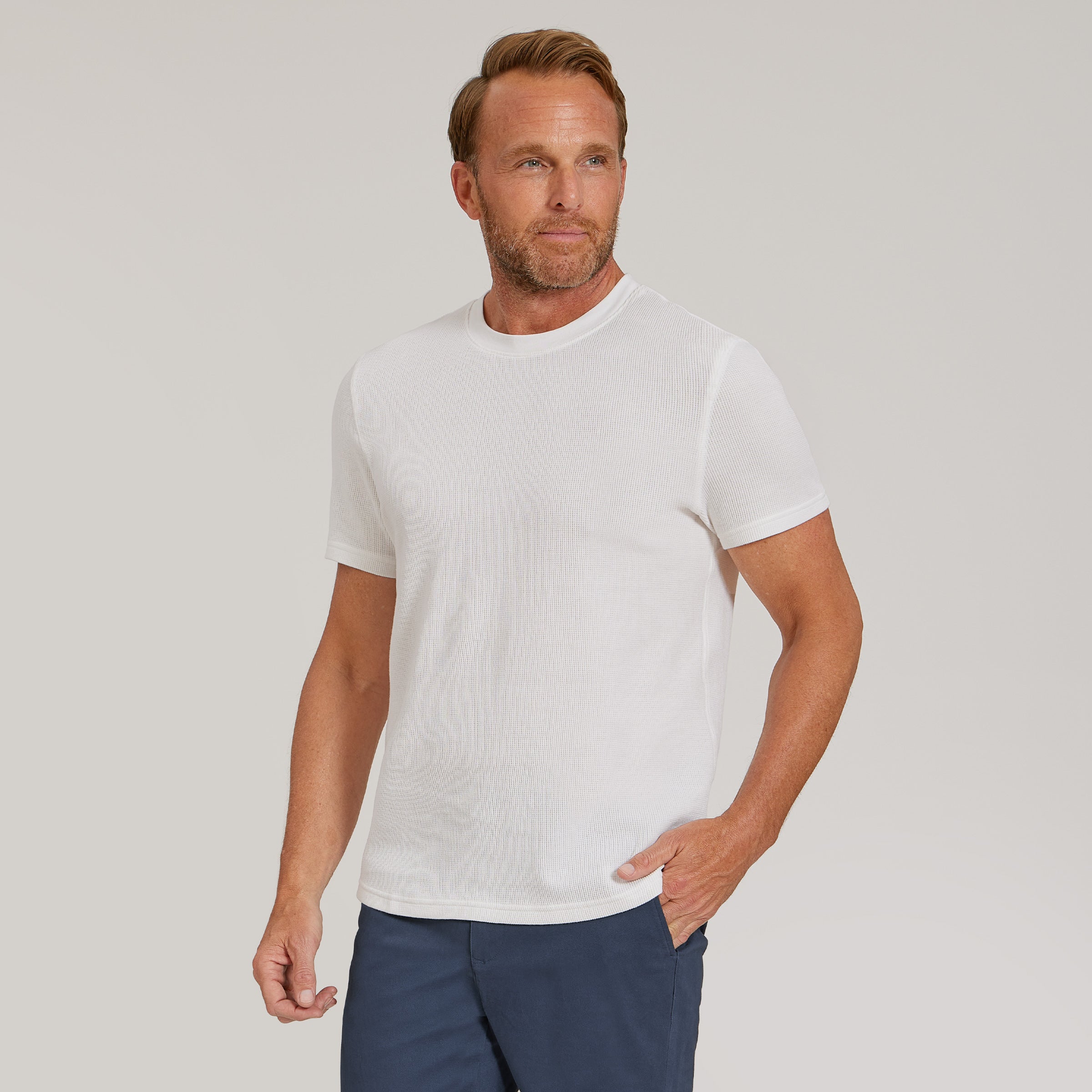 Cotton Waffle Curved Hem Crew