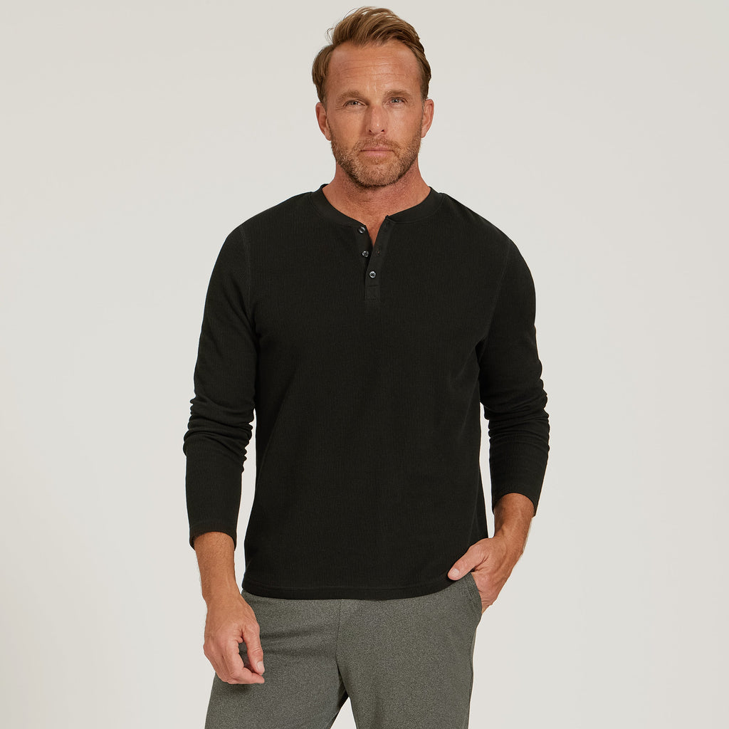 Cotton Waffle Curved Hem Henley