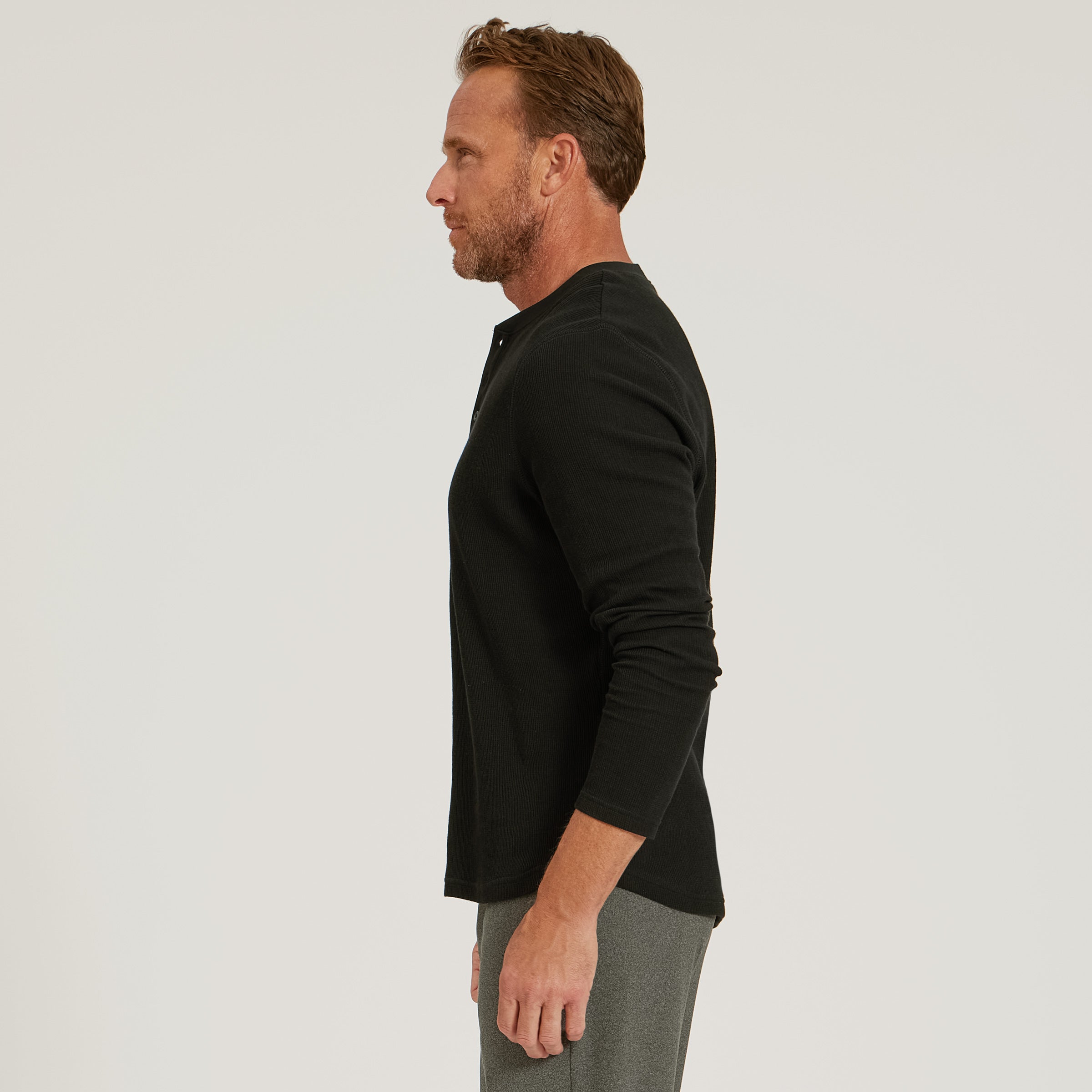 Cotton Waffle Curved Hem Henley