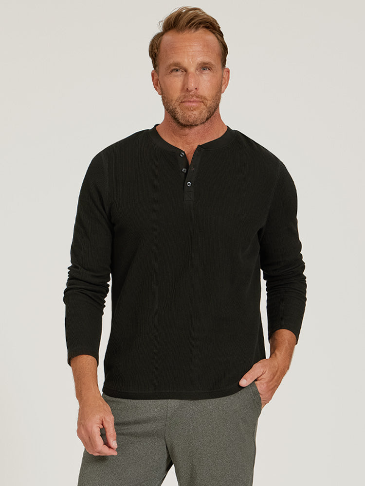 Cotton Waffle Curved Hem Henley