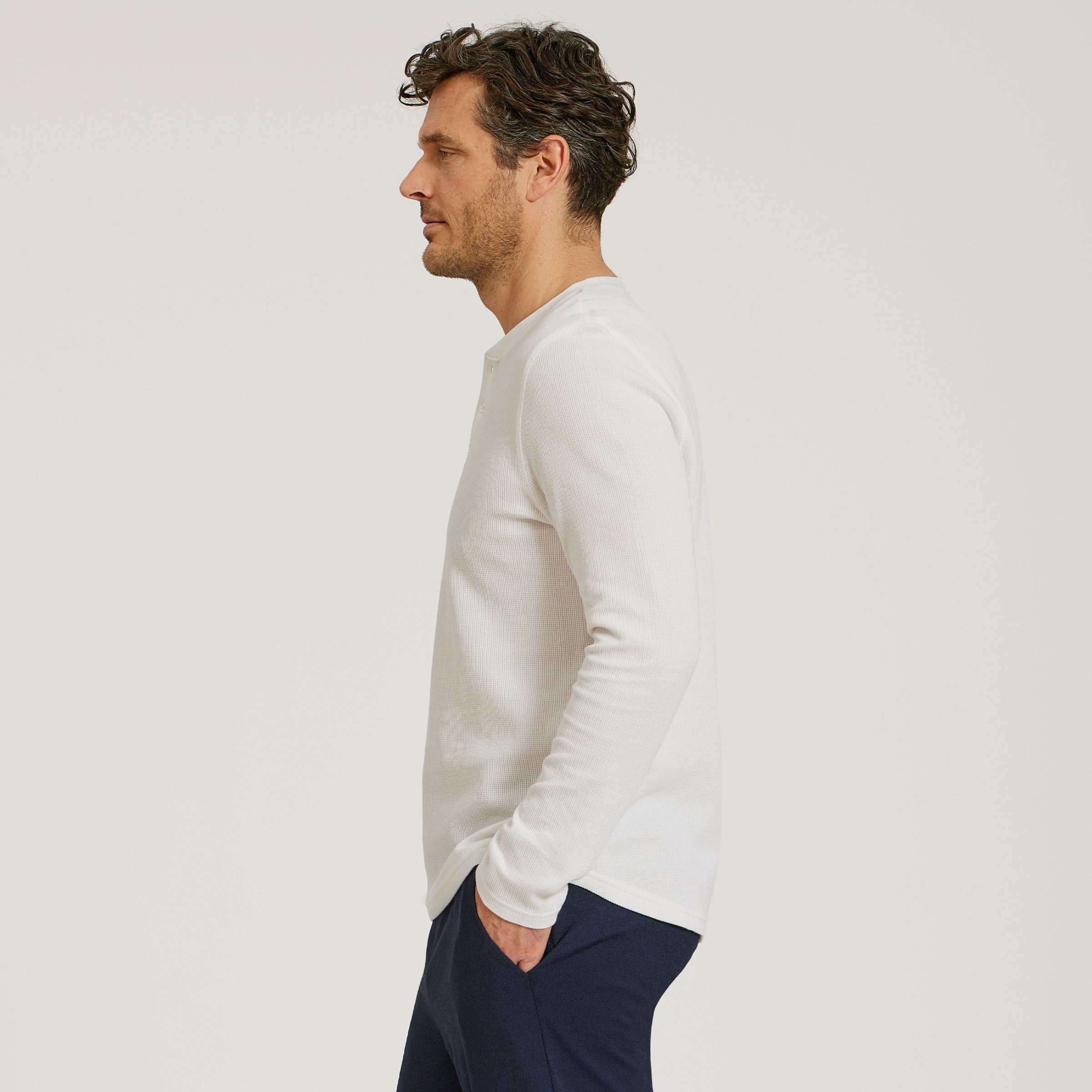 Cotton Waffle Curved Hem Henley